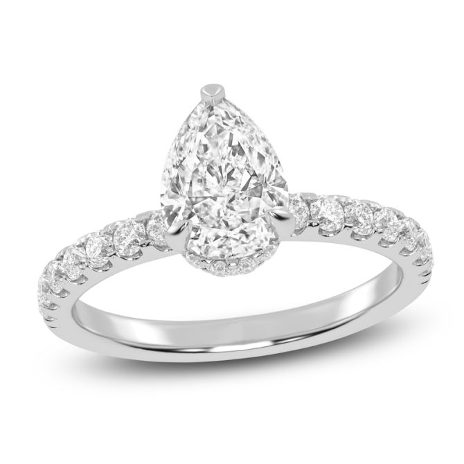 Lab-Created Pear-Shaped Diamond Engagement Ring | 1-1/2 ct tw | 14K White Gold