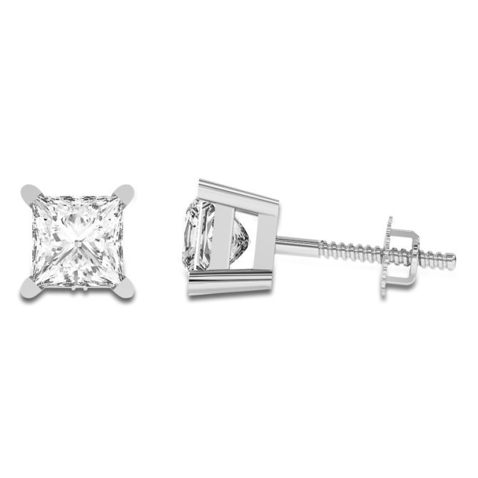 Princess-Cut Lab-Created Diamond Solitaire Stud Earrings 1-1/4 ct tw 14K White Gold