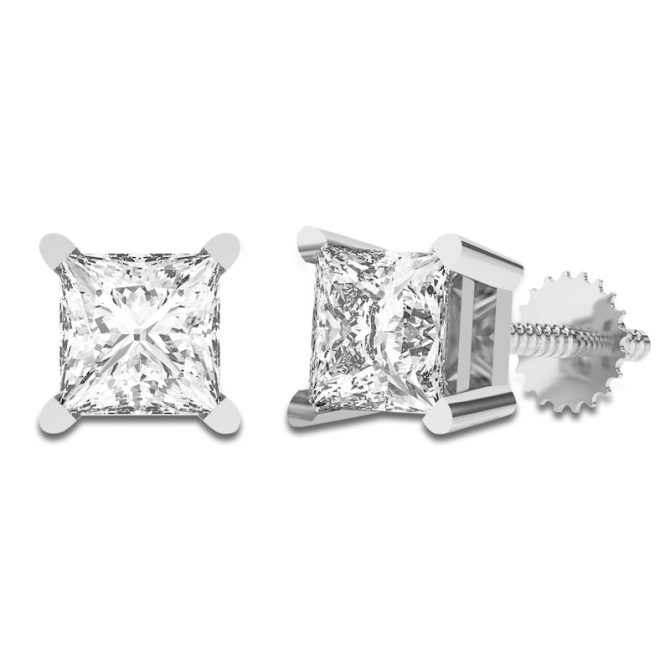 Princess-Cut Lab-Created Diamond Solitaire Stud Earrings 1-1/4 ct tw 14K White Gold - Image 2