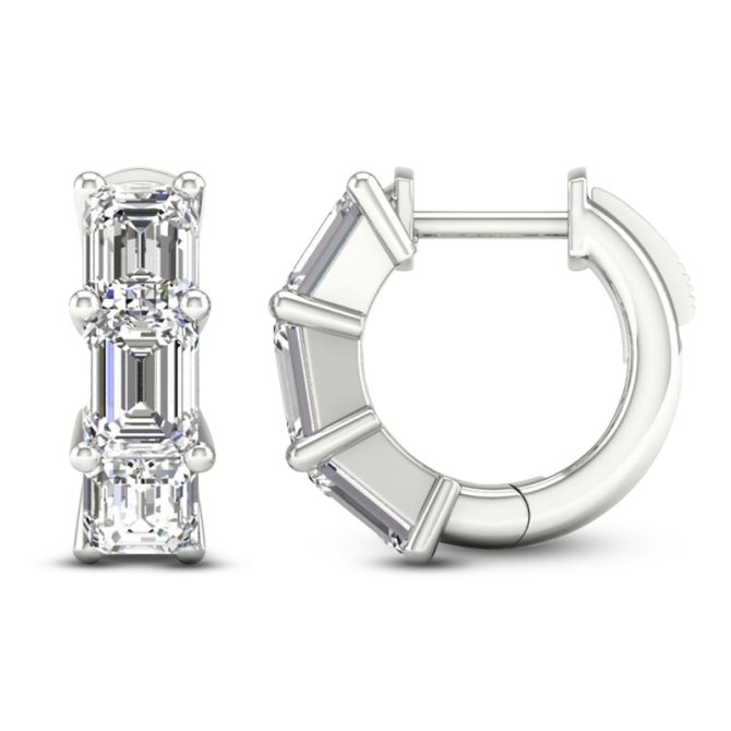 Emerald-Cut Lab-Created Diamond Three-Stone Hoop Earrings | 3 ct tw | 14K White Gold