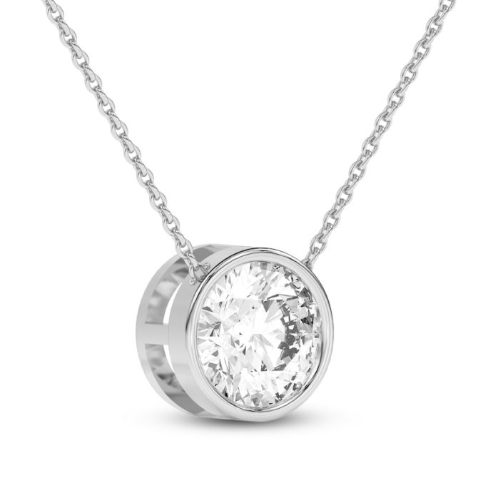 Round-Cut Lab-Created Diamond Solitaire Bezel-Set Necklace 2 ct tw 18K White Gold - 18" (VS2/F) - Image 3