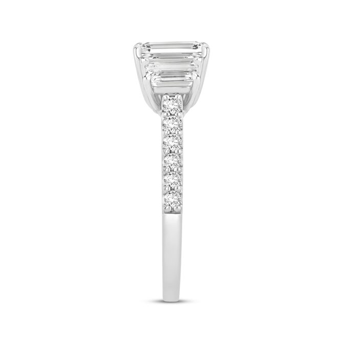 : 2 Carat Lab-Grown Emerald-Cut Three-Stone Diamond Engagement Ring in 14K White Gold | Evolve Collection - Image 3