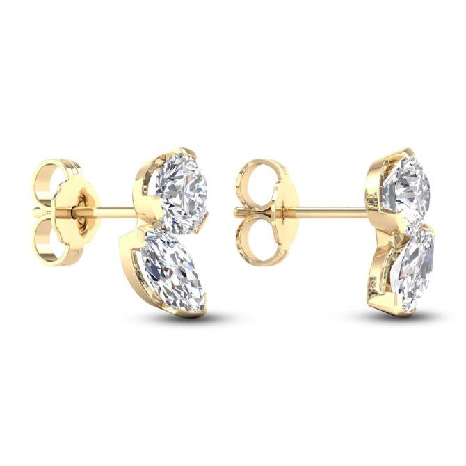 Marquise & Round-Cut Lab-Created Diamond Two-Stone Earrings | 2 ct tw | 14K Yellow Gold - Image 4