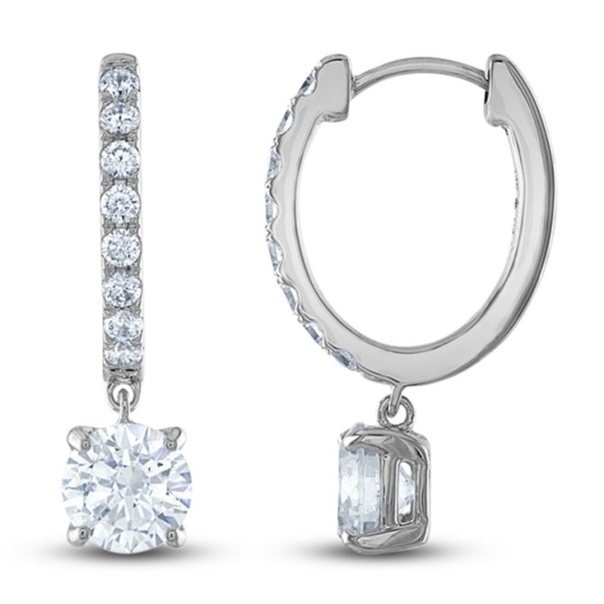 Lab-Created Diamond Drop Earrings | 3 ct tw | Round 14K White Gold