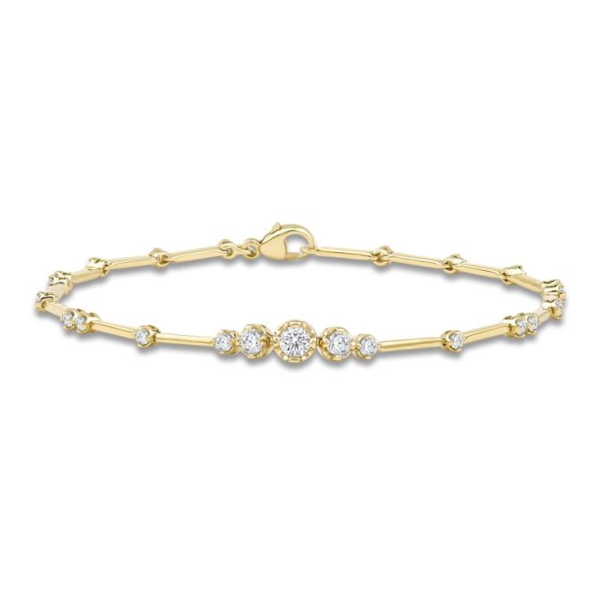 Lab-Created Diamond Graduated Buttercup Link & Bar Bracelet 3/4 ct tw 14K Yellow Gold - 7.25"