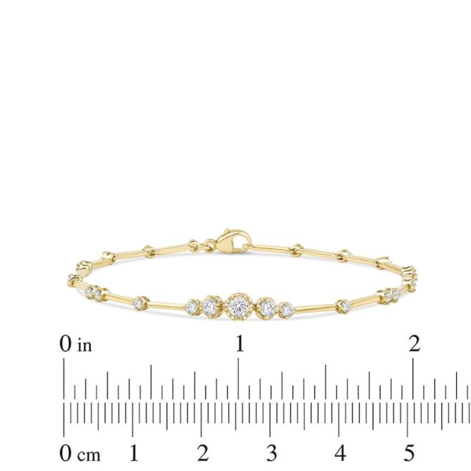 Lab-Created Diamond Graduated Buttercup Link & Bar Bracelet 3/4 ct tw 14K Yellow Gold - 7.25" - Image 4