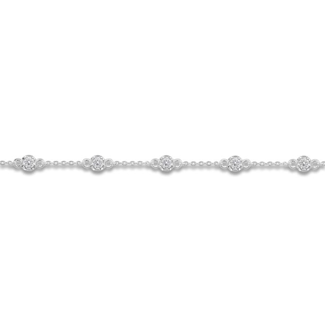 Lab-Created Diamond Buttercup Station Bracelet 3/4 ct tw 14K White Gold - Image 2