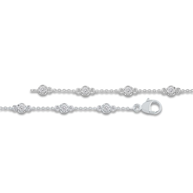 Lab-Created Diamond Buttercup Station Bracelet 3/4 ct tw 14K White Gold - Image 3