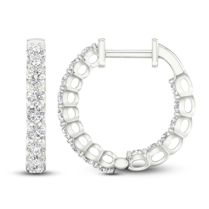 Lab-Created Diamond Inside-Out Hoop Earrings | 1 ct tw | 14K White Gold - Image 2