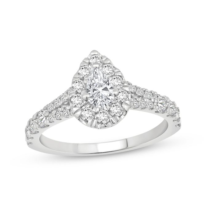 1 Carat Lab-Grown Pear-Shaped Halo Diamond Engagement Ring in 14K White Gold | Evolve Collection