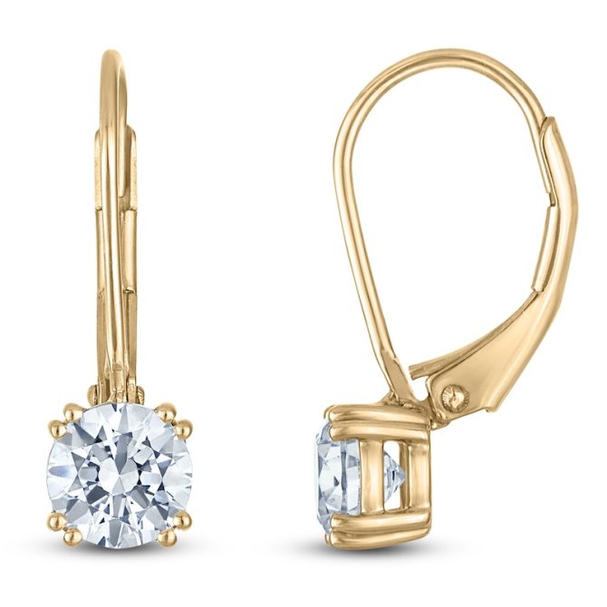 Round-Cut Lab-Created Diamond Solitaire Drop Earrings | 1-1/2 ct tw | 14K Yellow Gold - Image 2