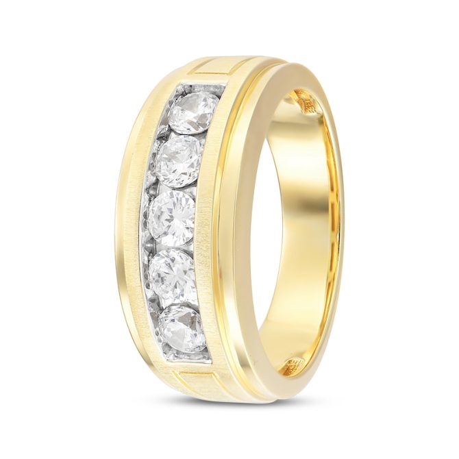 Men's Lab-Grown Diamonds by Simply Five-Stone Wedding Band | 1 ct tw | 14K Yellow Gold - Image 2