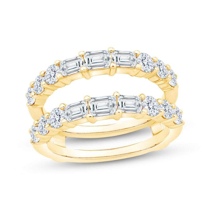 Lab-Grown Diamonds by Simply Emerald-Cut & Round-Cut Enhancer Ring | 2 ct tw | 14K Yellow Gold