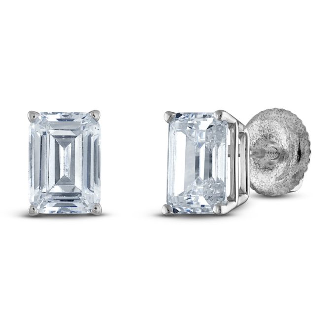 Emerald-Cut Lab-Created Diamond Solitaire Stud Earrings 1/2 ct tw 14K White Gold (F/SI2) - Image 2