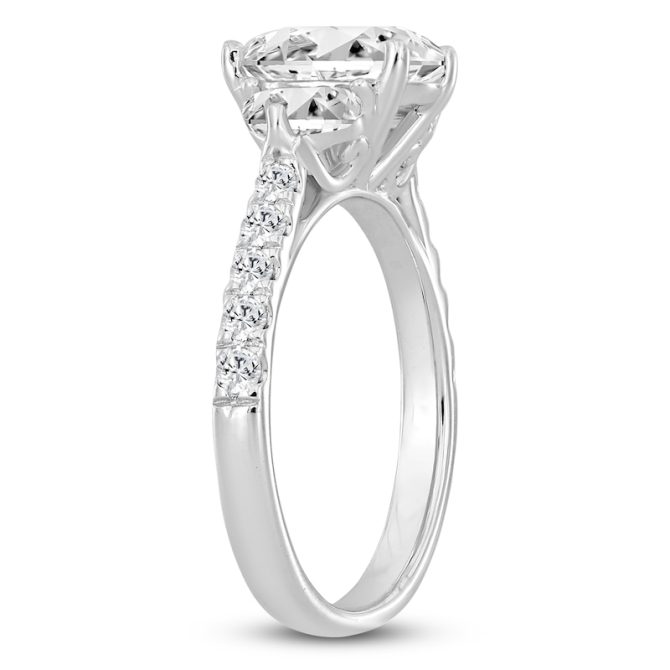 Oval-Cut & Half Moon-Shaped Lab-Created Diamond Three-Stone Engagement Ring | 3 ct tw | 14K White Gold - Image 2