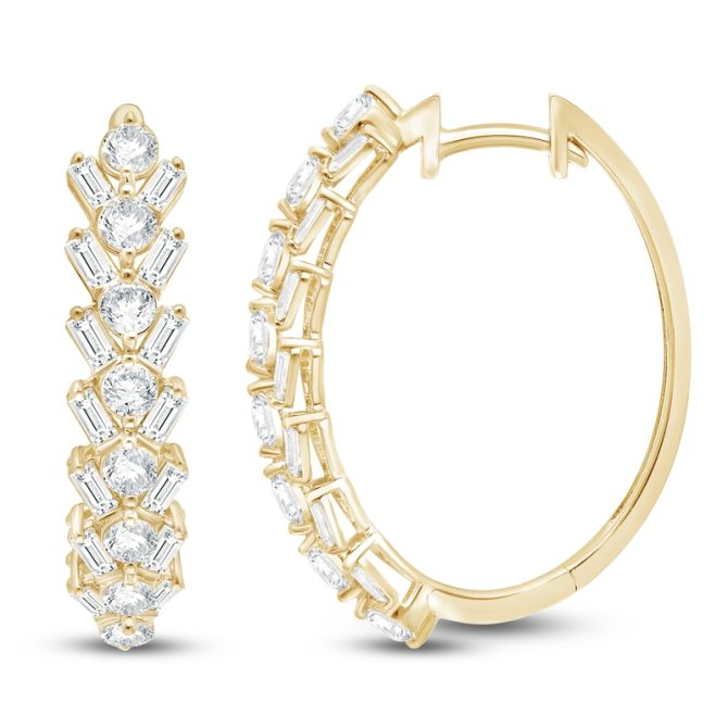 Baguette & Round-Cut Lab-Created Diamond Hoop Earrings | 2 ct tw | 14K Yellow Gold