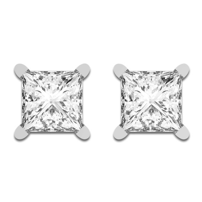 Princess-Cut Lab-Created Diamond Solitaire Stud Earrings 1-1/4 ct tw 14K White Gold - Image 3