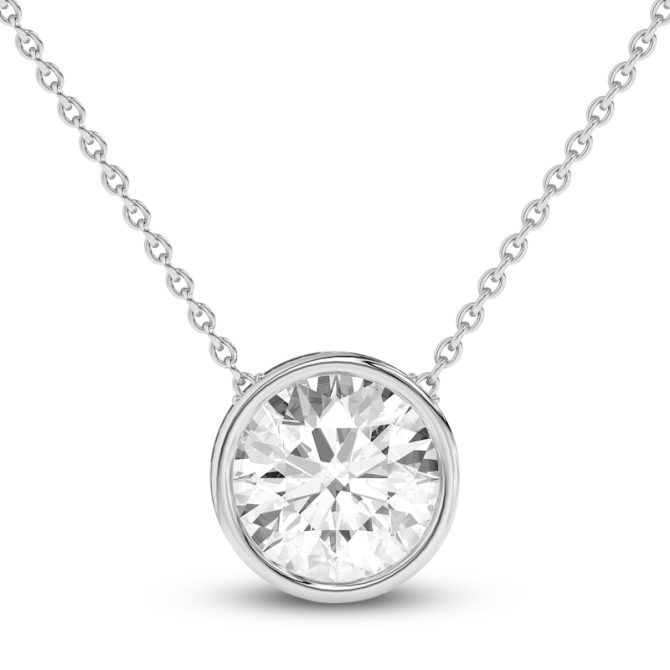 Round-Cut Lab-Created Diamond Solitaire Bezel-Set Necklace 2 ct tw 18K White Gold - 18" (VS2/F)