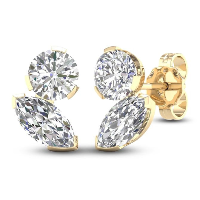 Marquise & Round-Cut Lab-Created Diamond Two-Stone Earrings | 2 ct tw | 14K Yellow Gold - Image 5