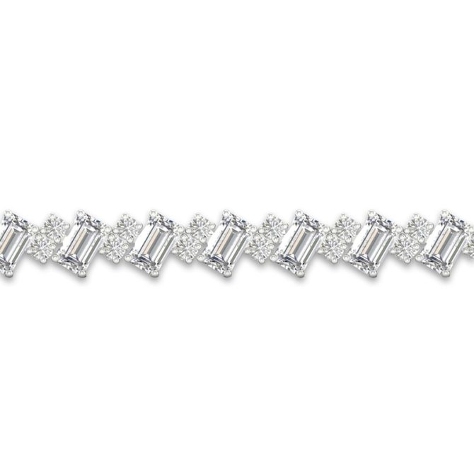 Lab-Created Diamond Tennis Bracelet 8-1/2 ct tw Emerald & Round Cut 14K White Gold - Image 2