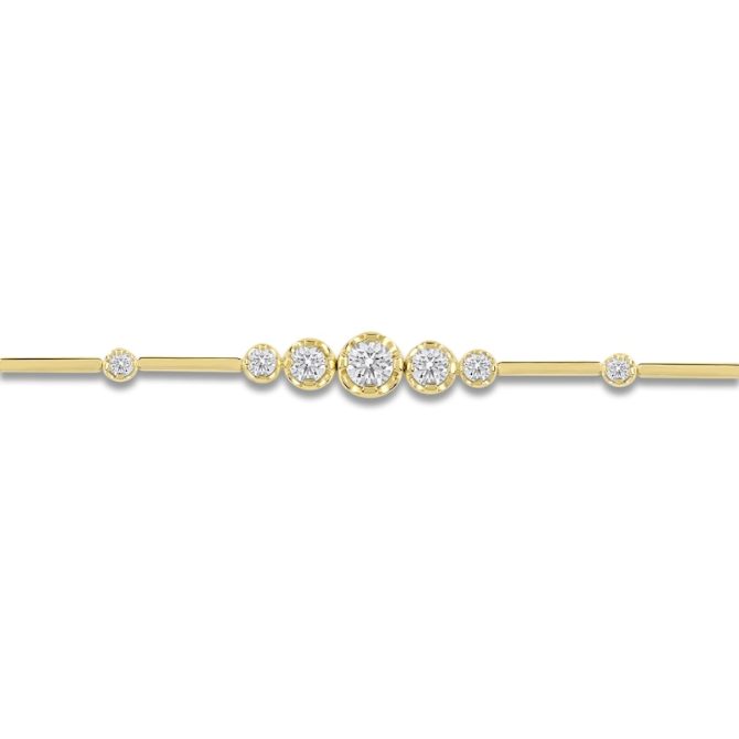 Lab-Created Diamond Graduated Buttercup Link & Bar Bracelet 3/4 ct tw 14K Yellow Gold - 7.25" - Image 2