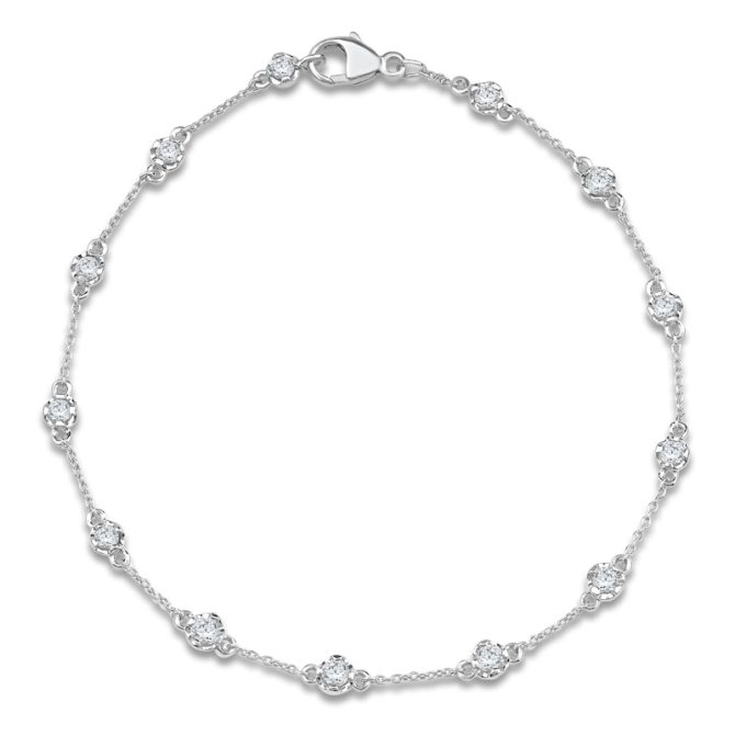 Lab-Created Diamond Buttercup Station Bracelet 3/4 ct tw 14K White Gold