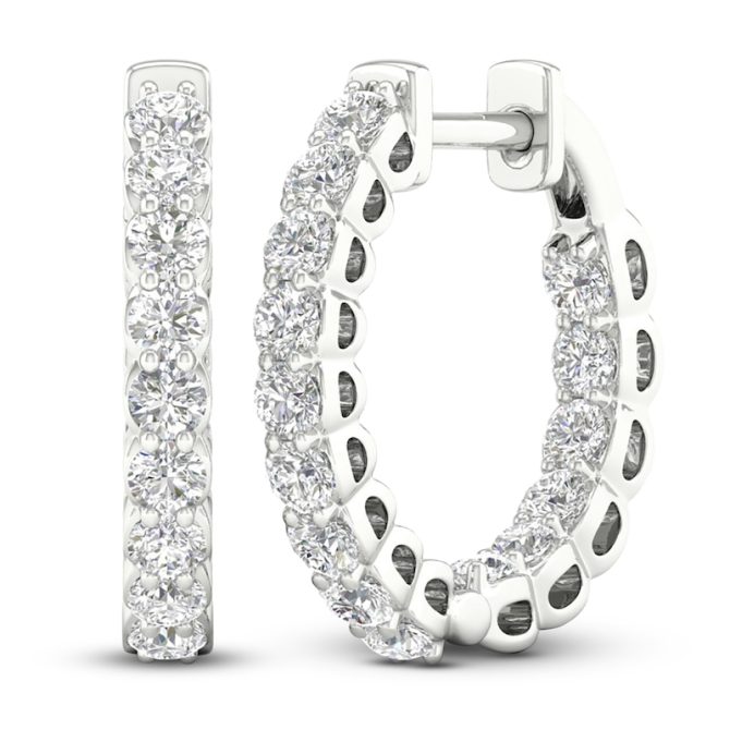 Lab-Created Diamond Inside-Out Hoop Earrings | 1 ct tw | 14K White Gold