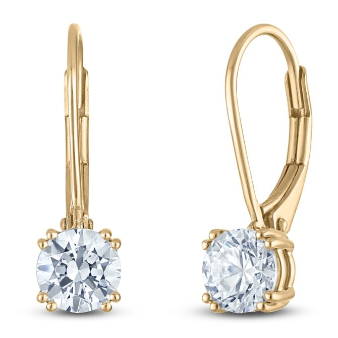 Round-Cut Lab-Created Diamond Solitaire Drop Earrings | 1-1/2 ct tw | 14K Yellow Gold