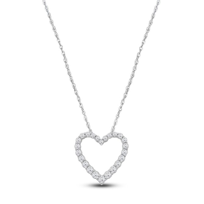 Lab-Created Diamond Heart Outline Necklace 1 ct tw 14K White Gold 18"