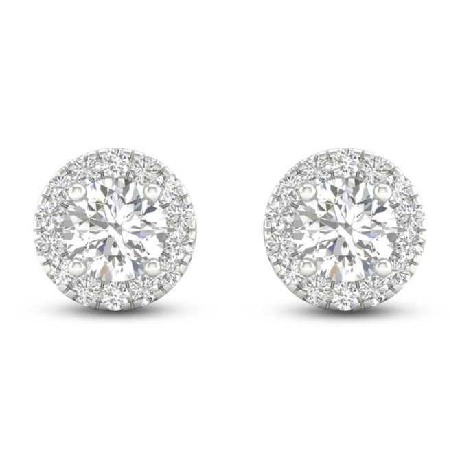 Lab-Created Diamond Halo Earrings | 1-1/2 ct tw | 14K White Gold - Image 2