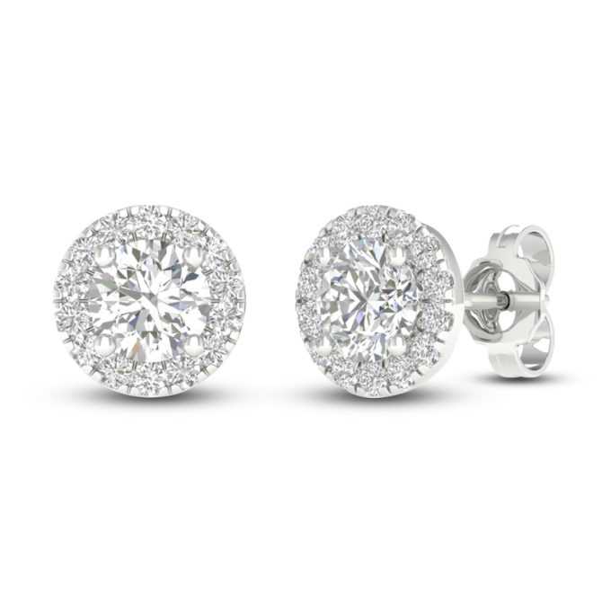 Lab-Created Diamond Halo Earrings | 1-1/2 ct tw | 14K White Gold