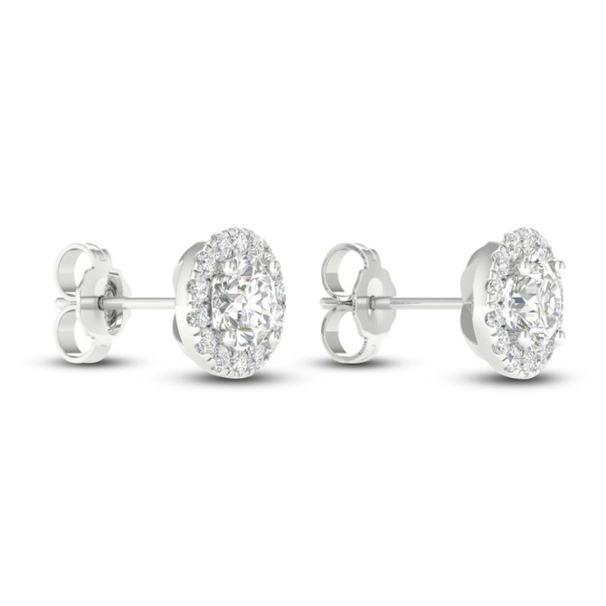 Lab-Created Diamond Halo Earrings | 1-1/2 ct tw | 14K White Gold - Image 3