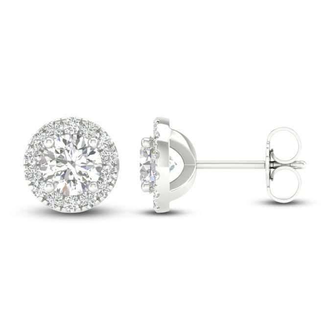 Lab-Created Diamond Halo Earrings | 1-1/2 ct tw | 14K White Gold - Image 4