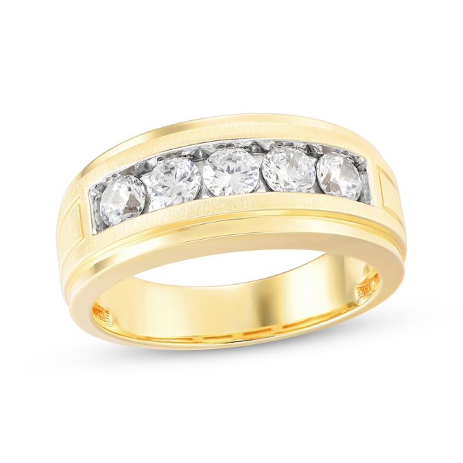 Men's Lab-Grown Diamonds by Simply Five-Stone Wedding Band | 1 ct tw | 14K Yellow Gold