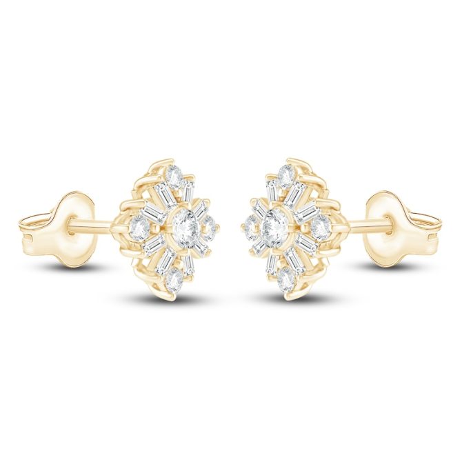 Baguette & Round-Cut Lab-Created Diamond Starburst Stud Earrings | 1 ct tw | 14K Yellow Gold - Image 2