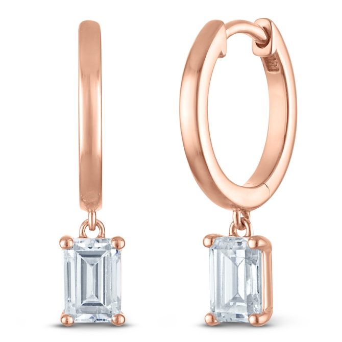 Emerald-Cut Lab-Created Diamond Solitaire Dangle Hoop Earrings | 1-1/2 ct tw | 14K Rose Gold