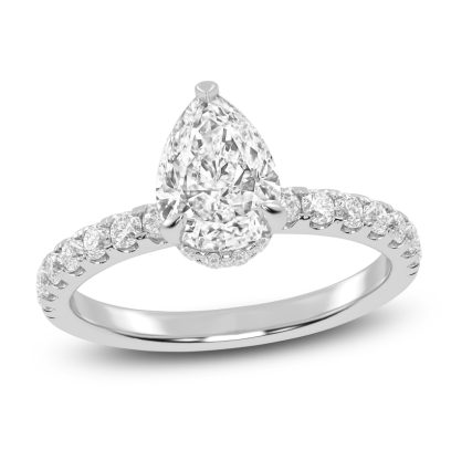 Lab-Created Pear-Shaped Diamond Engagement Ring | 1-1/2 ct tw | 14K White Gold