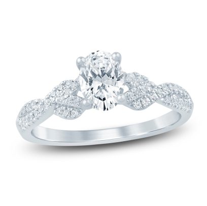 Oval-Cut Lab-Created Diamond Twist Shank Engagement Ring | 1 ct tw | 14K White Gold