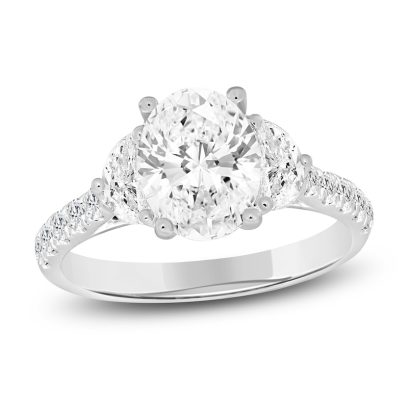 Oval-Cut & Half Moon-Shaped Lab-Created Diamond Three-Stone Engagement Ring | 3 ct tw | 14K White Gold