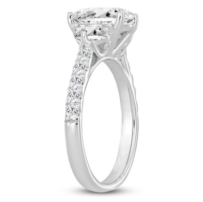 Oval-Cut & Half Moon-Shaped Lab-Created Diamond Three-Stone Engagement Ring | 3 ct tw | 14K White Gold