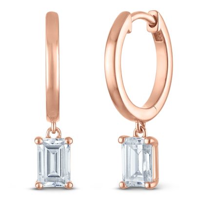 Emerald-Cut Lab-Created Diamond Solitaire Dangle Hoop Earrings | 1-1/2 ct tw | 14K Rose Gold